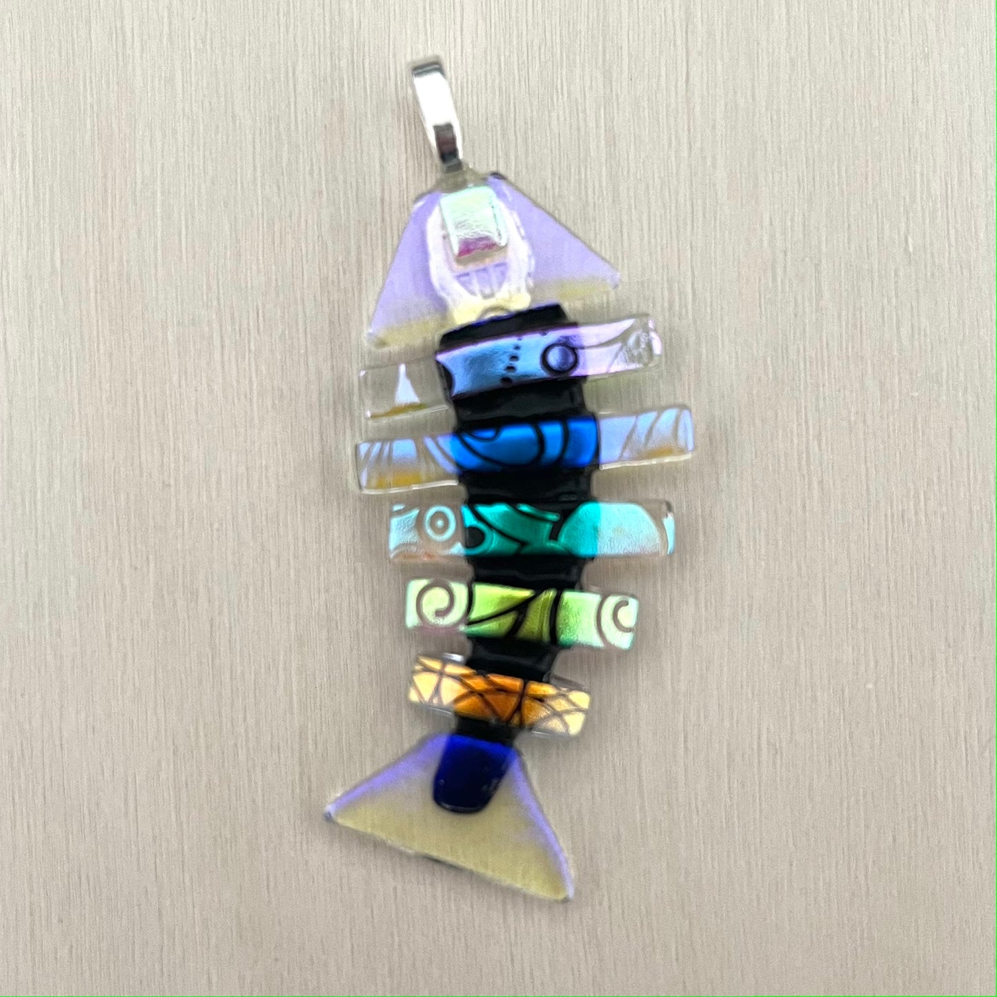 Large Dichroic Fused Glass Bonefish Pendant