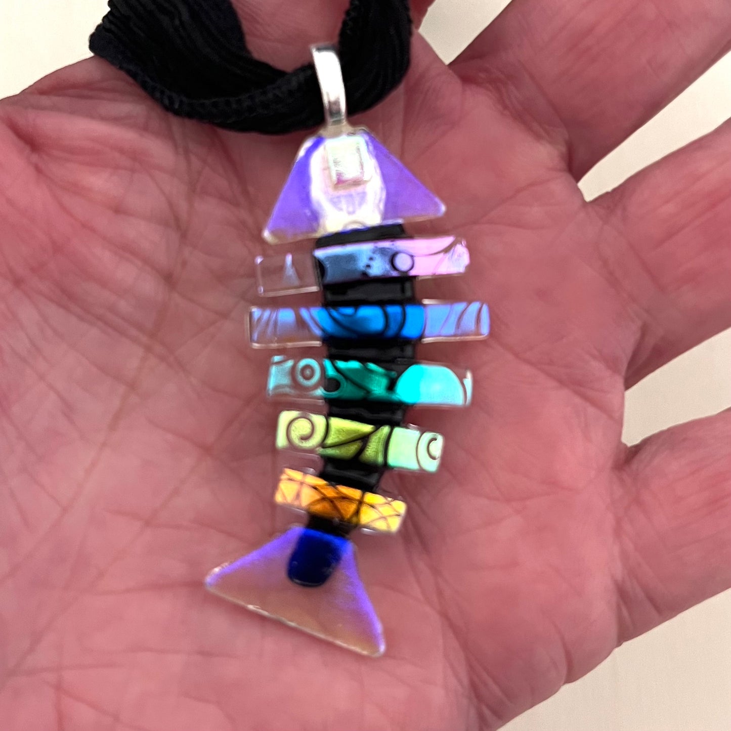 Large Dichroic Fused Glass Bonefish Pendant