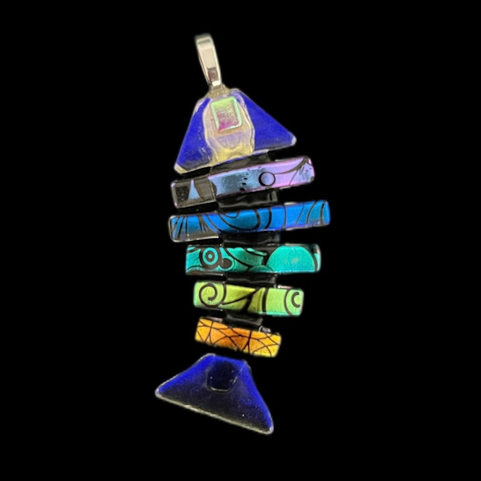 Large Dichroic Fused Glass Bonefish Pendant