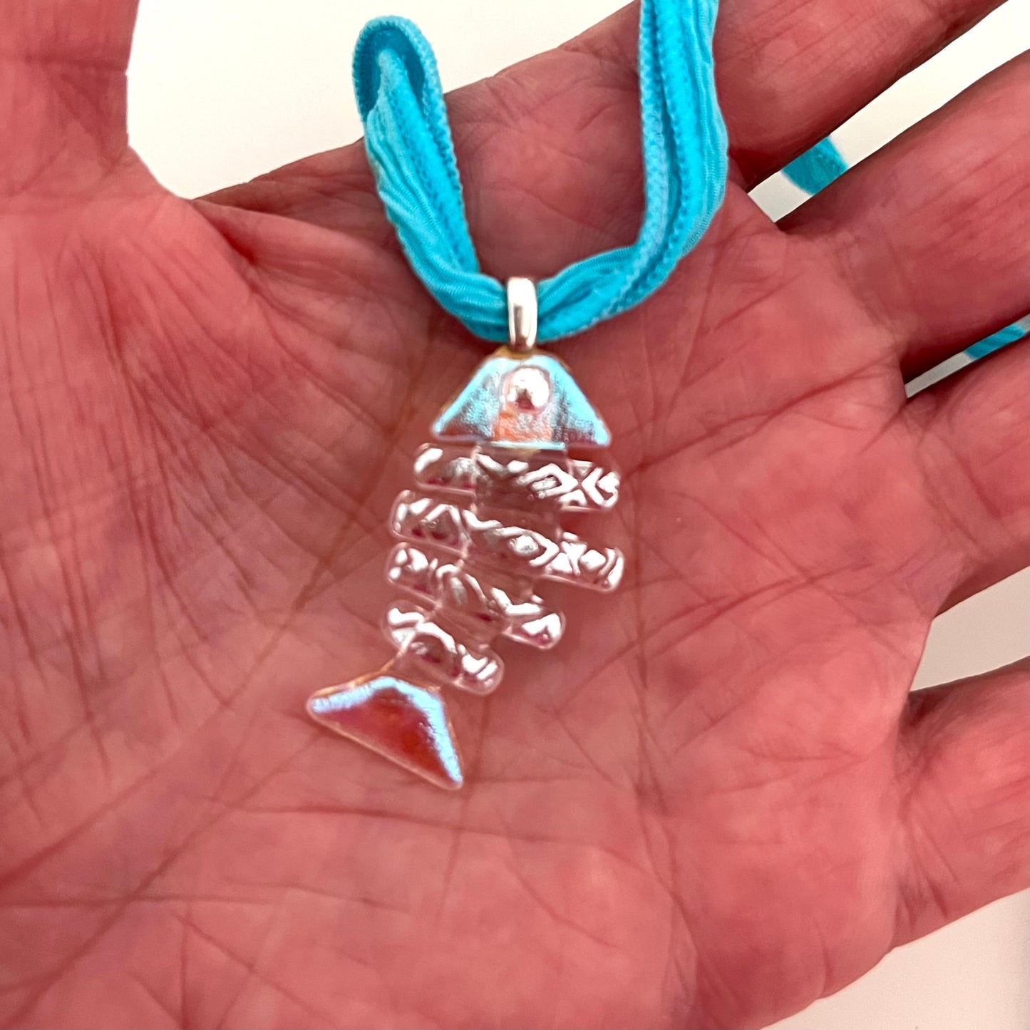 Medium Dichroic Fused Glass Bonefish Pendant