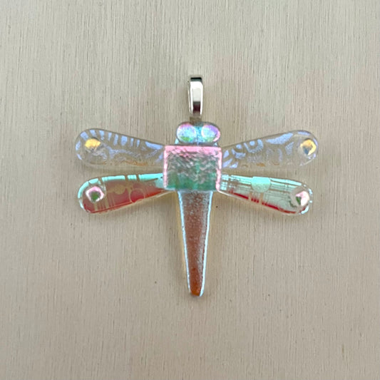 Fused Dichroic Glass Dragonfly Pendant