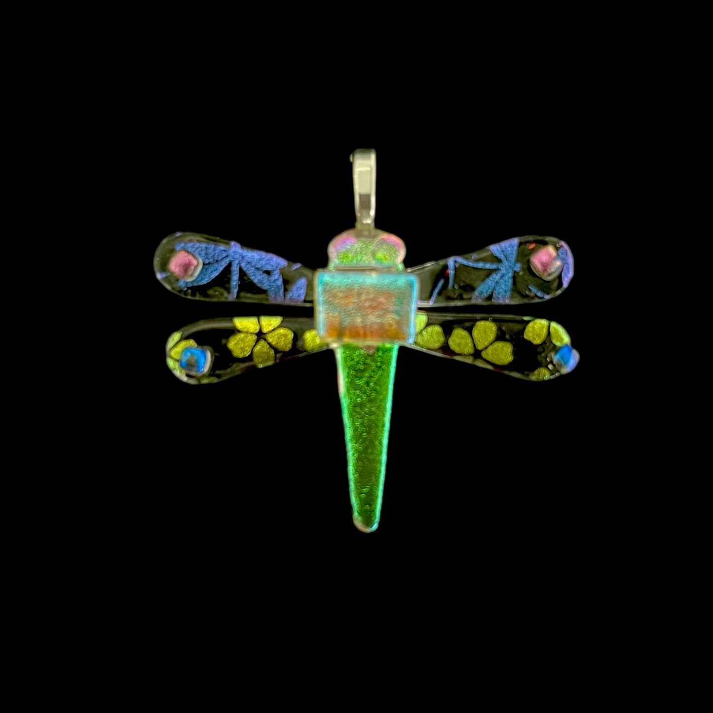 Fused Dichroic Glass Dragonfly Pendant