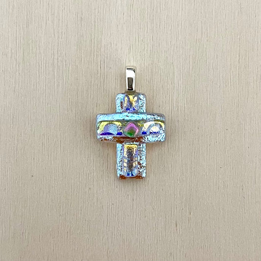 Fused Dichroic Glass Small Cross Pendant